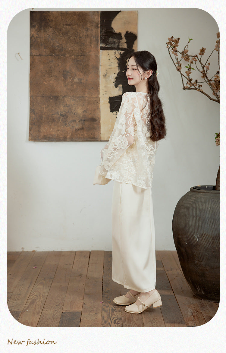 Elegant Lace Top with Bell Sleeves for Traditional Wear