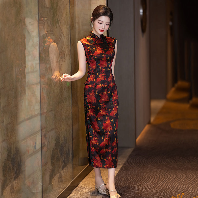 Elegant Chinese Qipao Dress Sleeveless Retro Cheongsam Traditional Hanfu Outfit