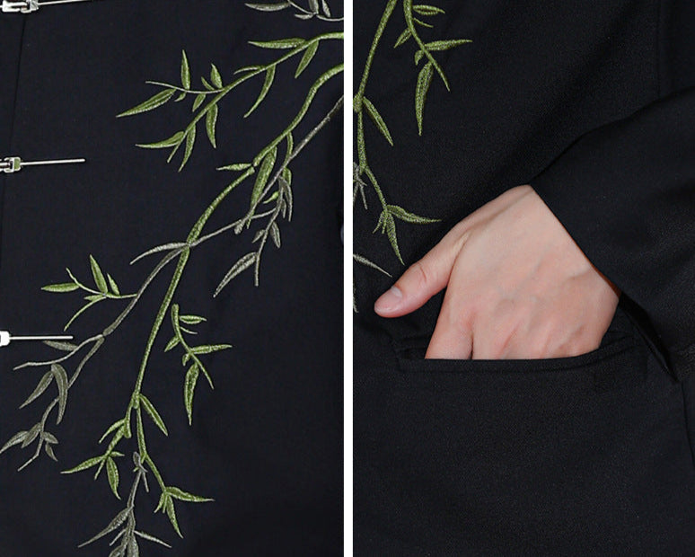 New Chinese Bamboo Embroidery Couple Outfit | Zhongshan & Cheongsam