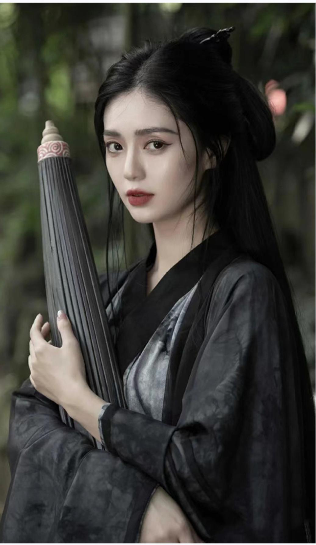 Black Ink Hanfu Robe Set Women’s Wuxia Style Ancient Costume With Flowing Sleeves