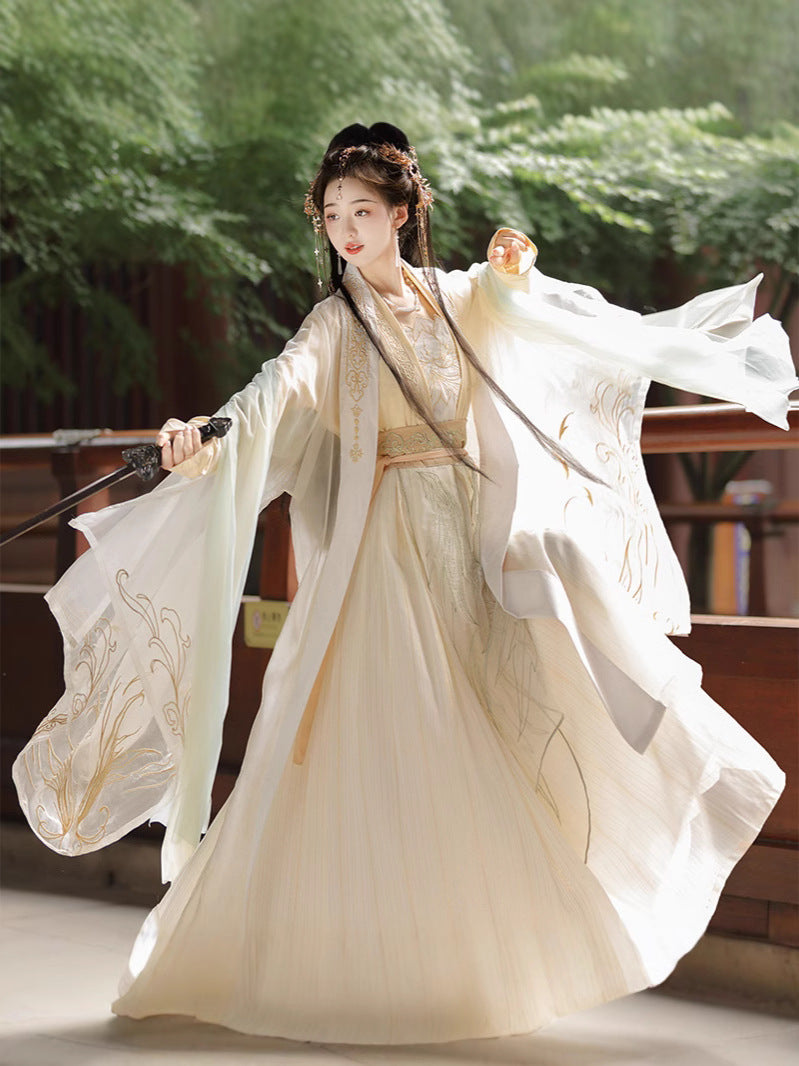 Elegant Flowing Song Dynasty Hanfu Dress with Embroidered Details