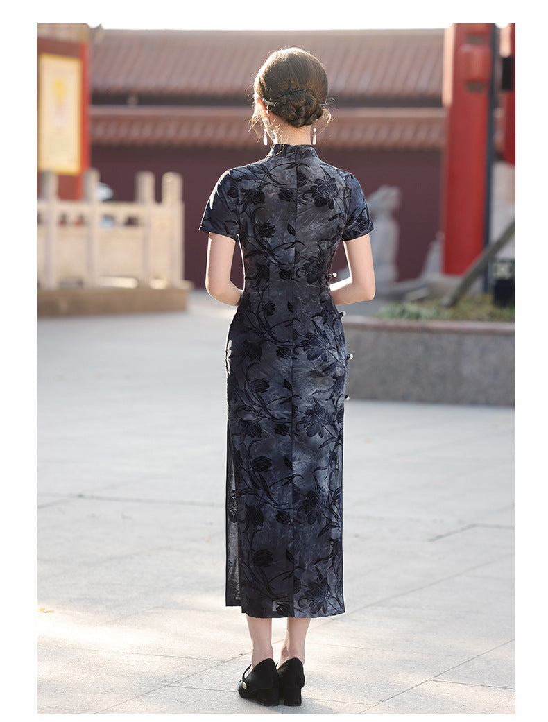 Black Floral Cheongsam Dress Elegant Evening Style