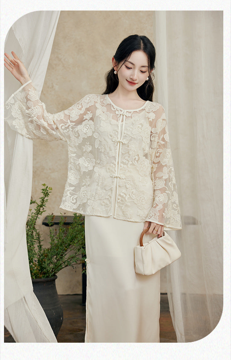 Elegant Lace Top with Bell Sleeves for Traditional Wear