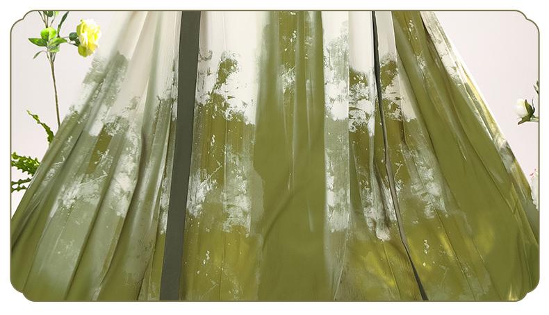Traditional Chinese Hanfu Dress in Olive Green with Hand-Painted Floral Design