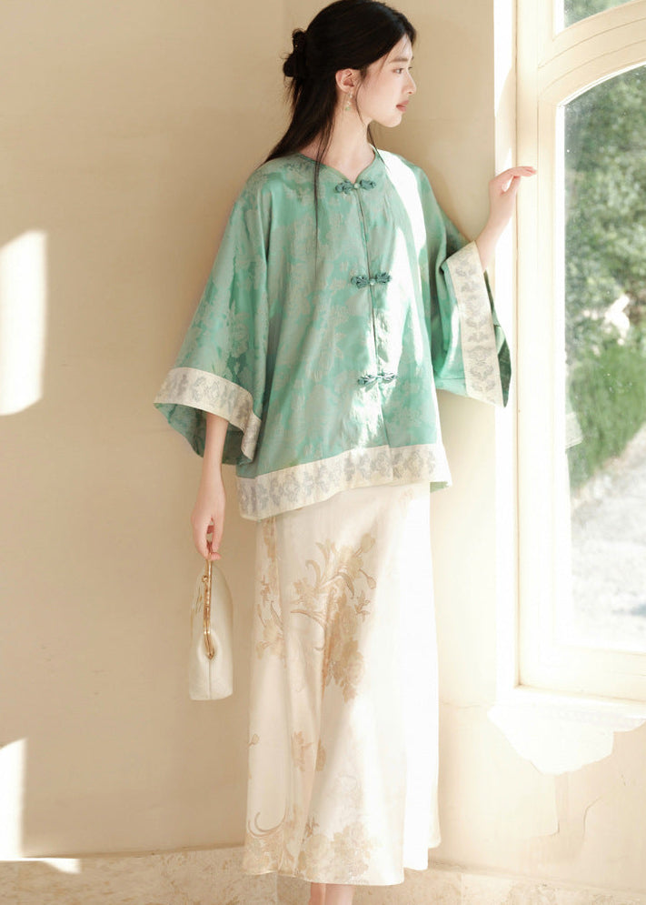 Modern Chinese Set | Brocade Frog-Button Cape Top & Maxi Skirt
