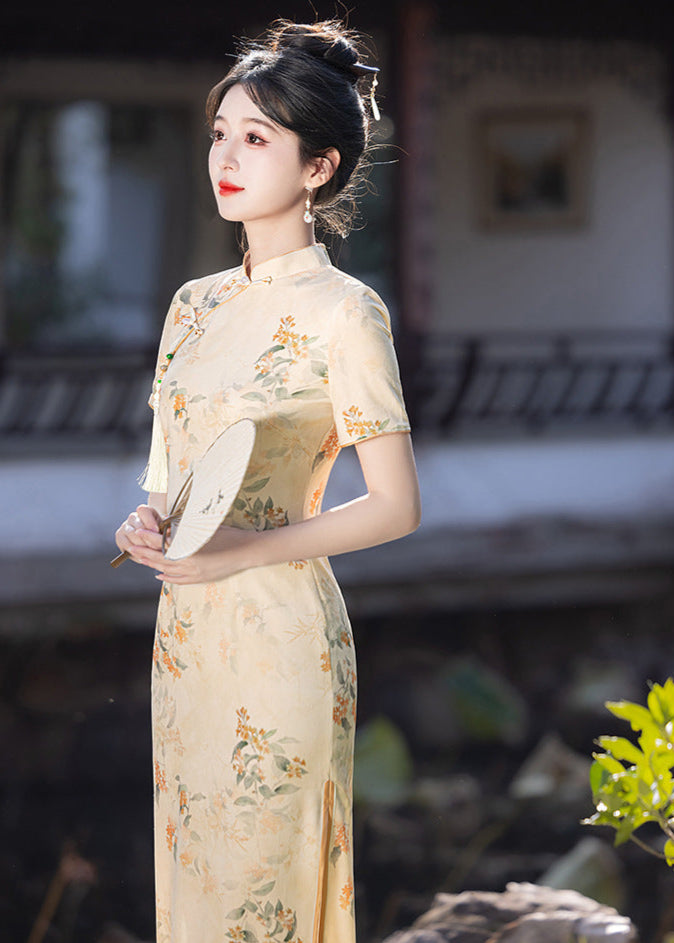天鹅绒黑色碎花旗袍连衣裙优雅晚装风格