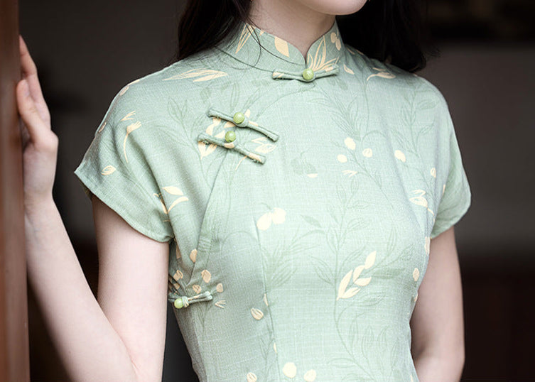 Spring Retro Qipao | Elegant Mandarin Collar Slim Split Dress