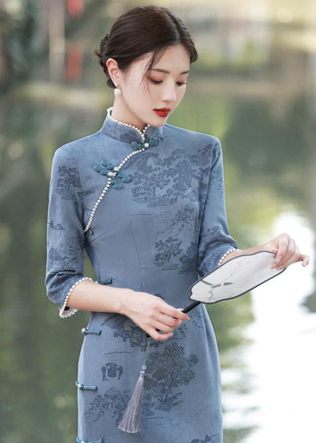 优雅竹绣旗袍