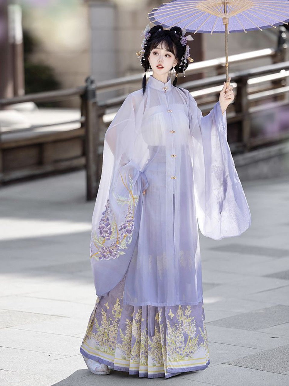 Elegant Wisteria Embroidered Hanfu Dress - Traditional Chinese Style Flowing Robe