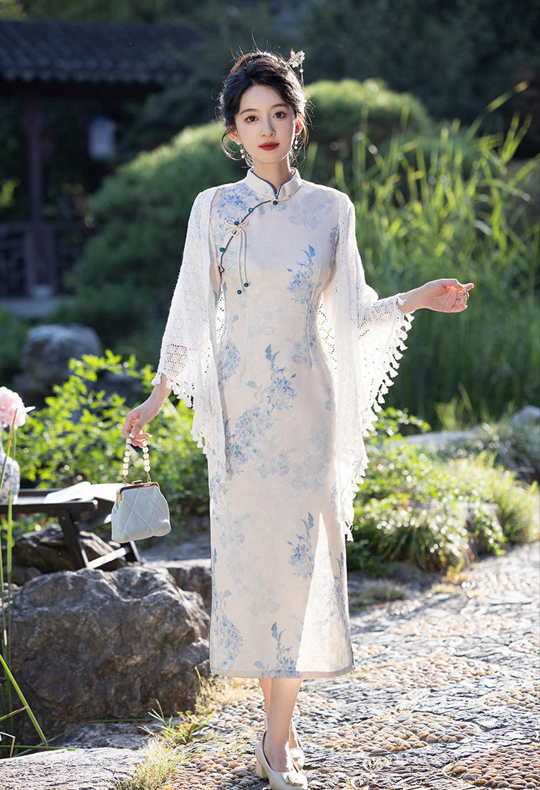 女式复古碎花旗袍