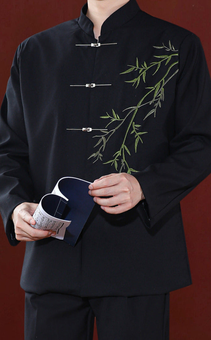 New Chinese Bamboo Embroidery Couple Outfit | Zhongshan & Cheongsam