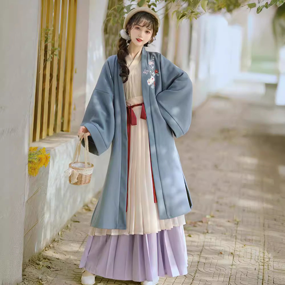 Pleated Skirt with Belt for Hanfu Style, Elegant Green and White Color Combination