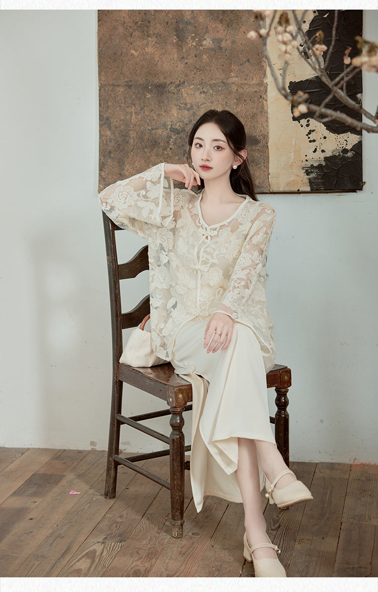 Elegant Lace Top with Bell Sleeves for Traditional Wear