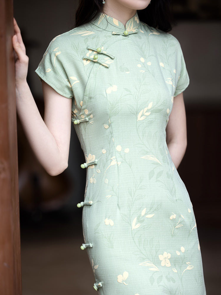 Spring Retro Qipao | Elegant Mandarin Collar Slim Split Dress