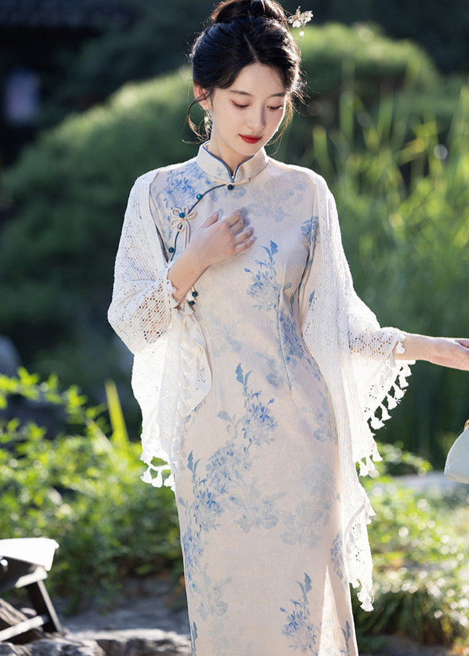 女式复古碎花旗袍