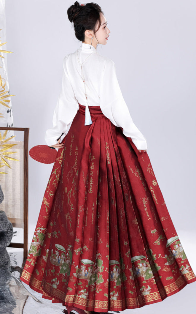 Spring Brocade Ming-Style Mamianqun Set | Traditonal High Waist Daily Long Skirt