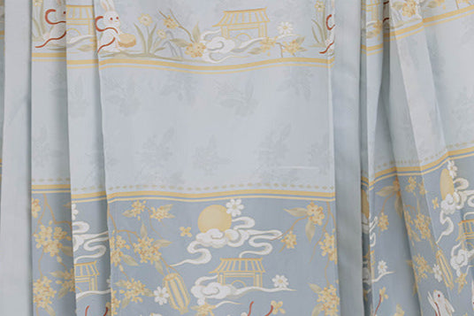 Ming-Style Stand-Collar Embroidered Patch Top & Mamian Skirt Set | Osmanthus Bunny Motif Elegant Hanfu