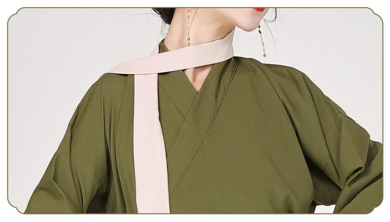 Traditional Chinese Hanfu Dress in Olive Green with Hand-Painted Floral Design