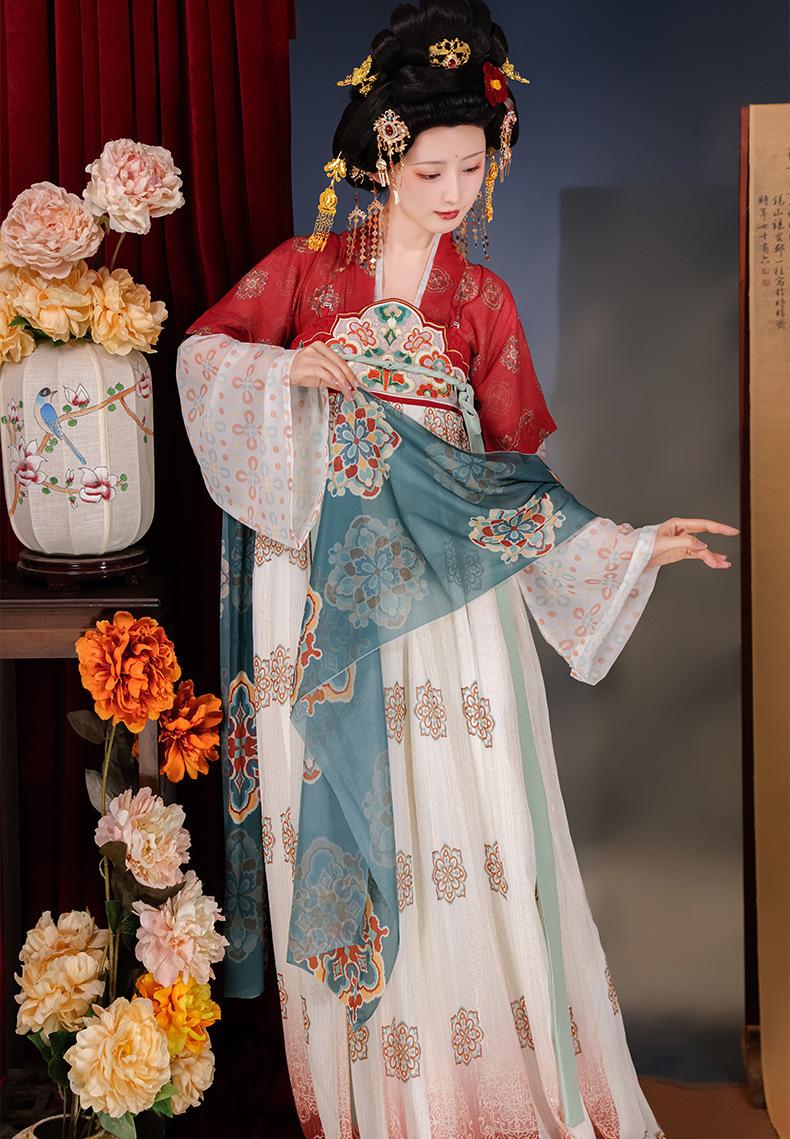 Elegant Embroidered Red Hanfu Dress – Traditional Tang Dynasty Style with Flowing Sleeves