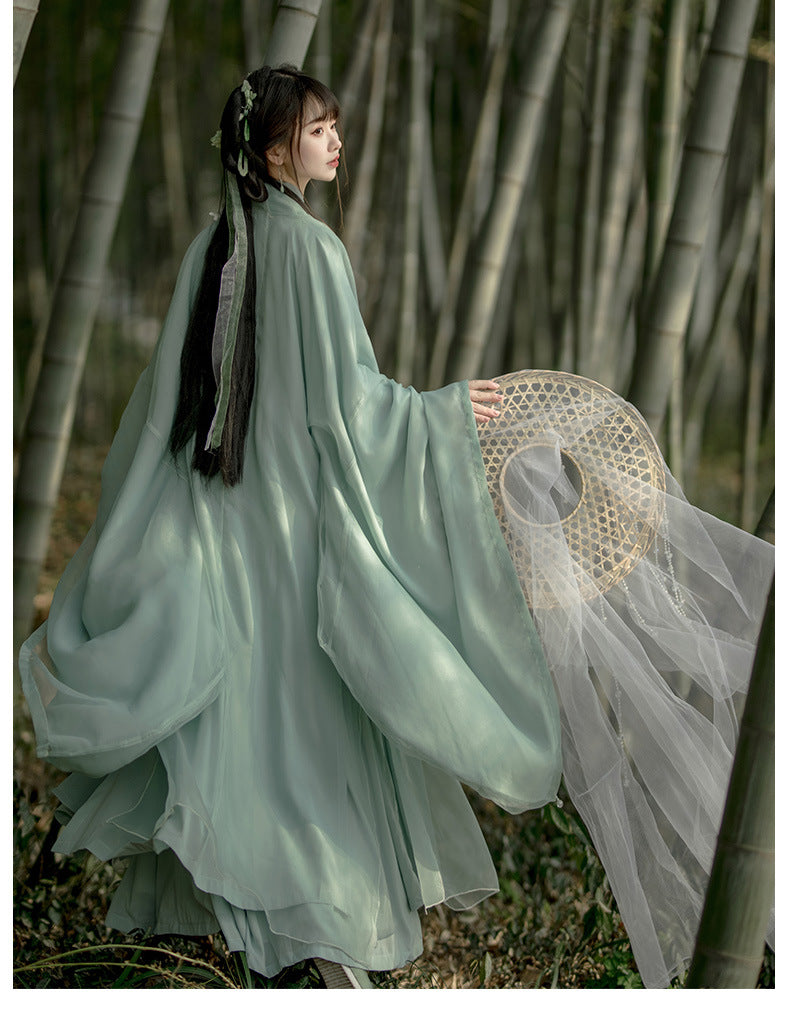 Elegant Flowing Traditional Chinese Hanfu Dress – Graceful Bamboo Green Ancient Style Gown