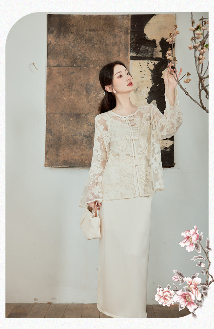 Elegant Lace Top with Bell Sleeves for Traditional Wear