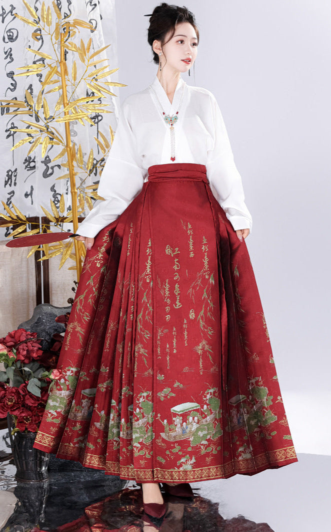 Spring Brocade Ming-Style Mamianqun Set | Traditonal High Waist Daily Long Skirt