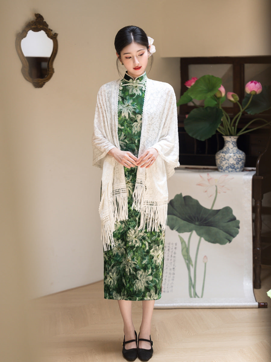Vintage Green Sleeveless Qipao Long Dress