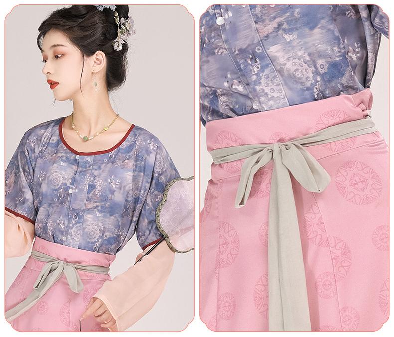 优雅刺绣汉服裙和上衣套装 - 中国传统女性服饰