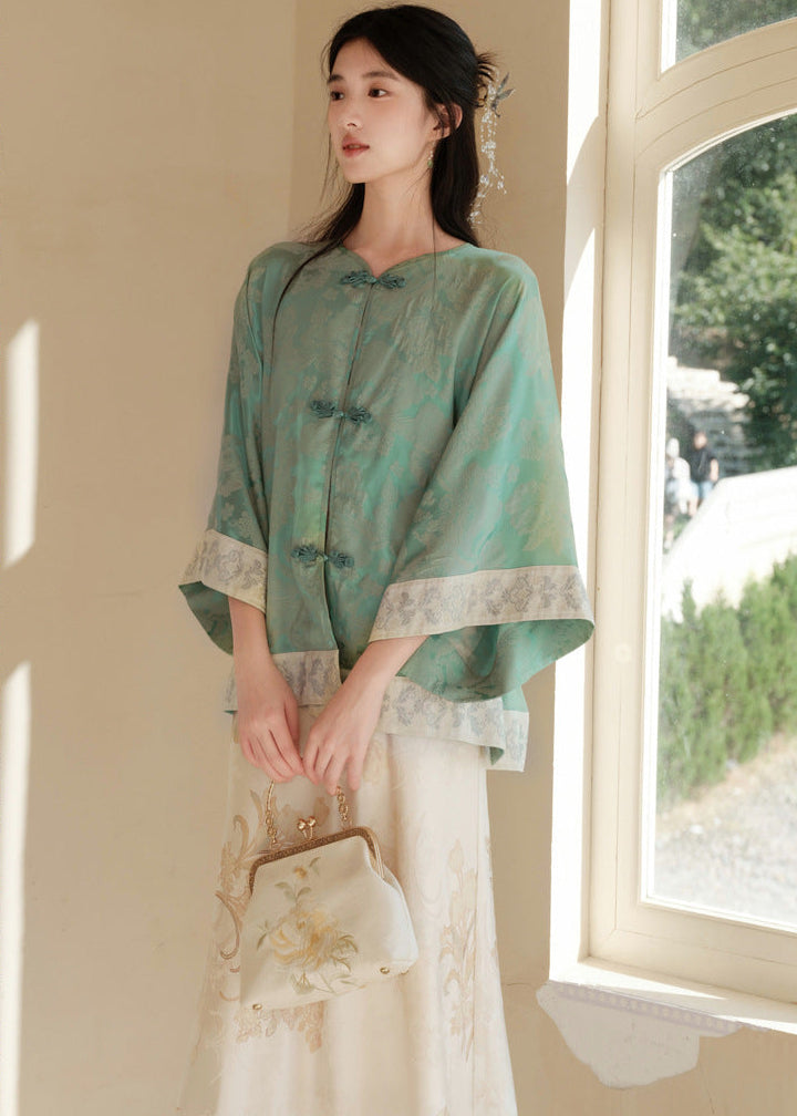 Modern Chinese Set | Brocade Frog-Button Cape Top & Maxi Skirt