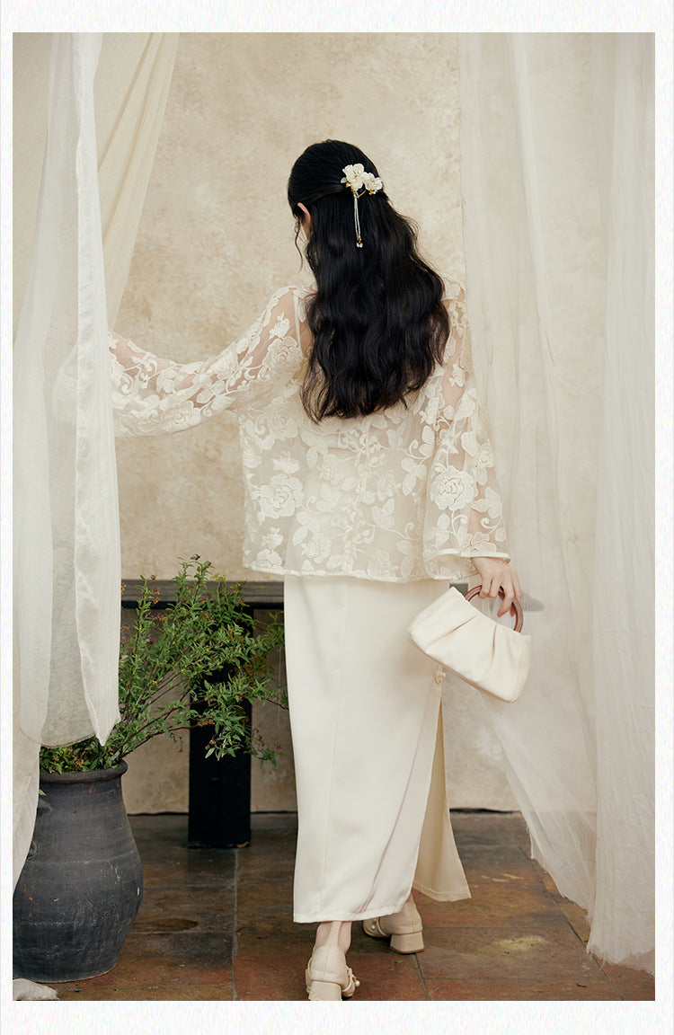 Elegant Lace Top with Bell Sleeves for Traditional Wear