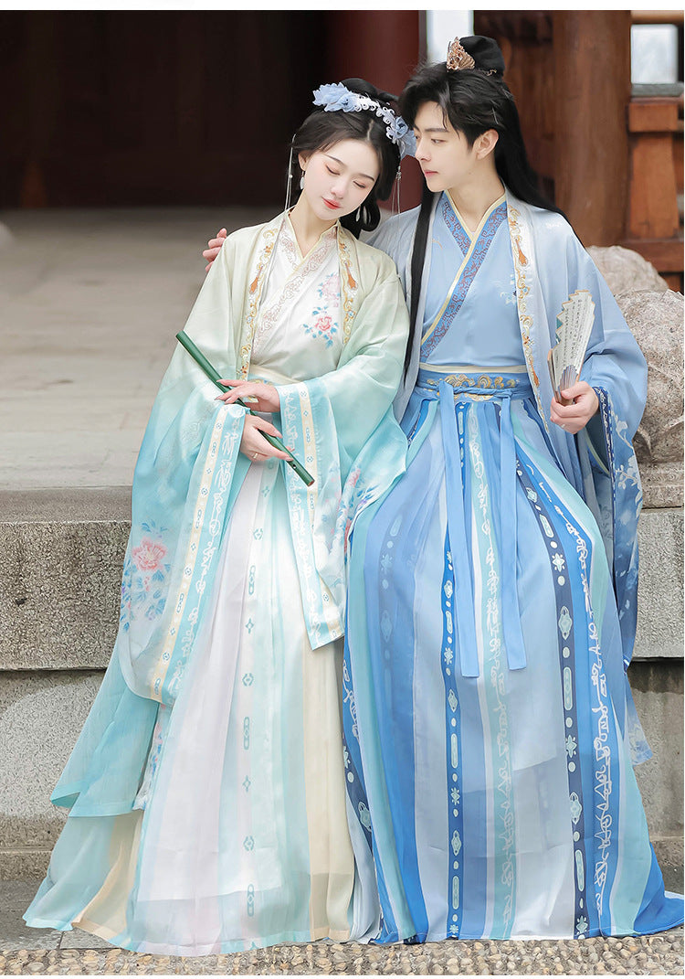 Wei Jin Style Hanfu Couple Set | Gradient Wide-Sleeve with Qi-Xiong Ruqun