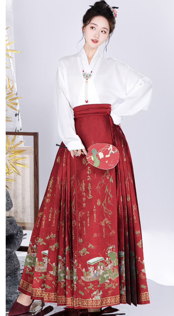 Spring Brocade Ming-Style Mamianqun Set | Traditonal High Waist Daily Long Skirt