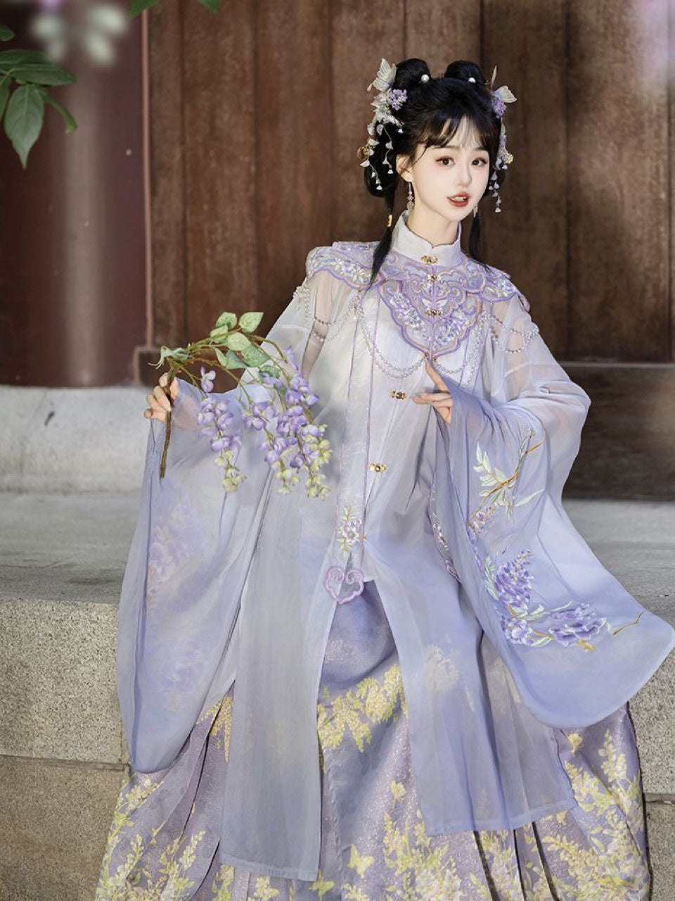 Elegant Wisteria Embroidered Hanfu Dress - Traditional Chinese Style Flowing Robe