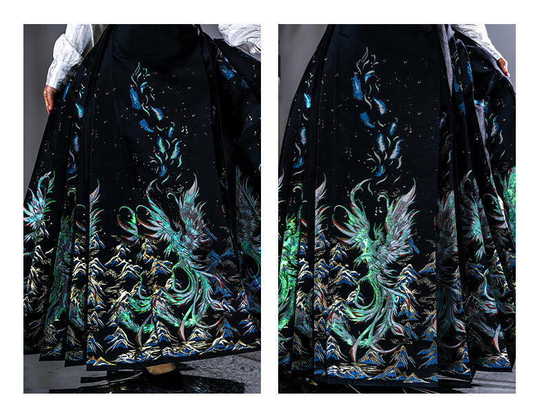 Elegant Phoenix Embroidered Hanfu Skirt Set– Traditional High-Waist Flowing Maxi