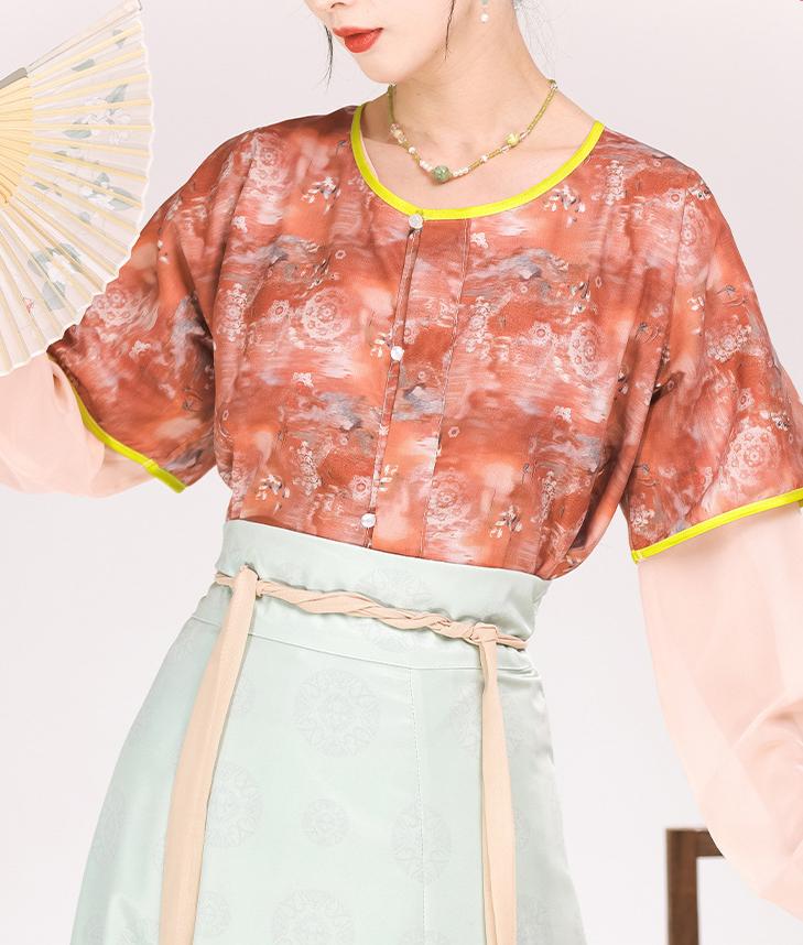 优雅汉服套装 - 传统中国女式汉服,绣花上衣和飘逸长裙