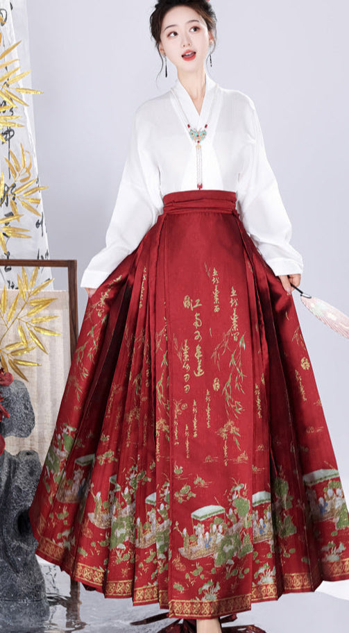 Spring Brocade Ming-Style Mamianqun Set | Traditonal High Waist Daily Long Skirt
