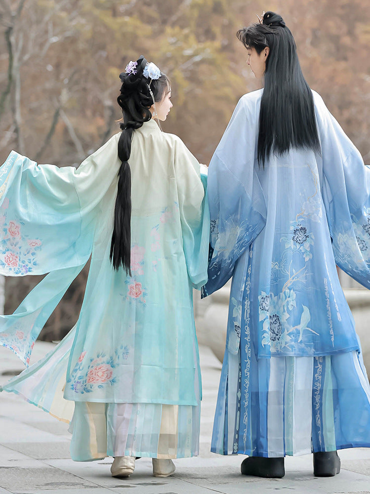 Wei Jin Style Hanfu Couple Set | Gradient Wide-Sleeve with Qi-Xiong Ruqun