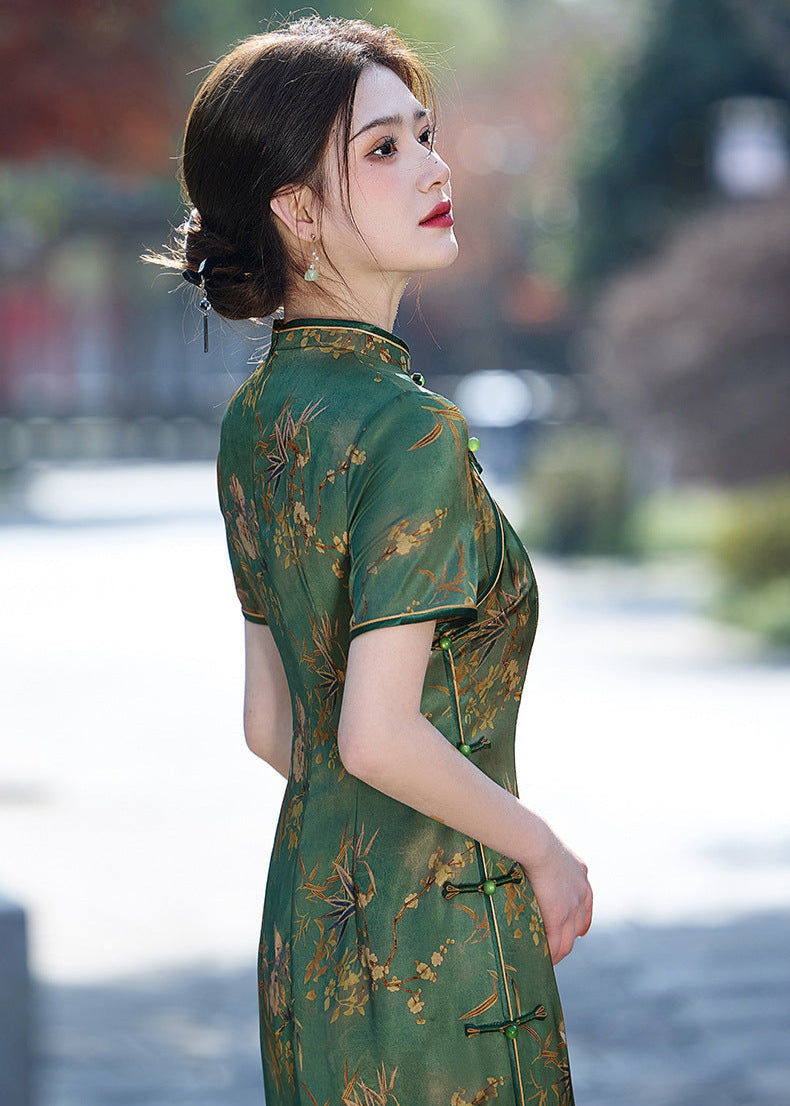 Elegant Vintage Slim Qipao | Double-Layer Mandarin