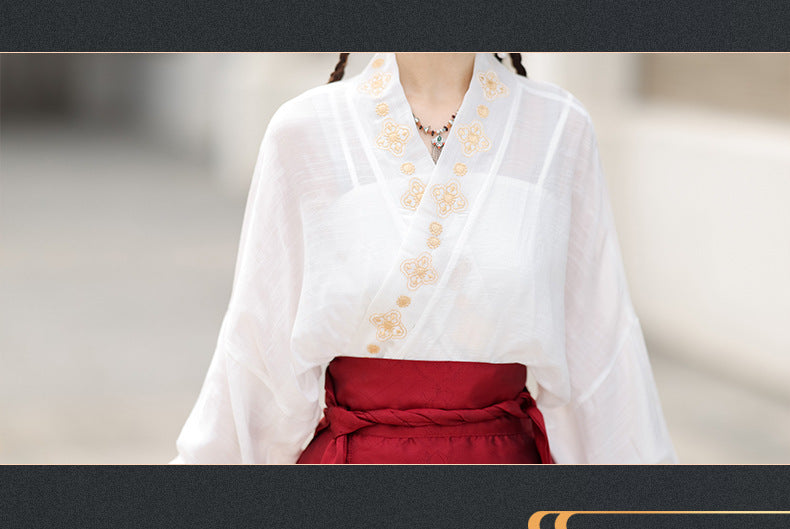 Red & Gold Embroidered Hanfu Mamianqun Skirt – Traditional Chinese Hanfu for wedding Mamianqun