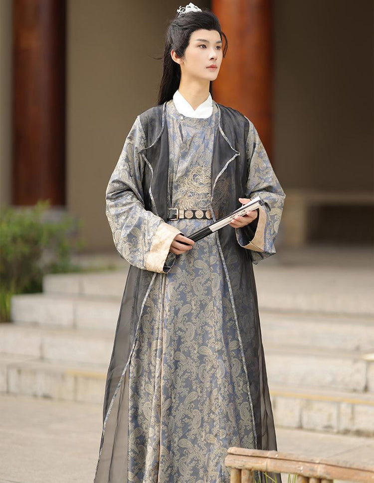 Men's Traditional Hanfu Robe - Elegant Embroidered Imperial Design