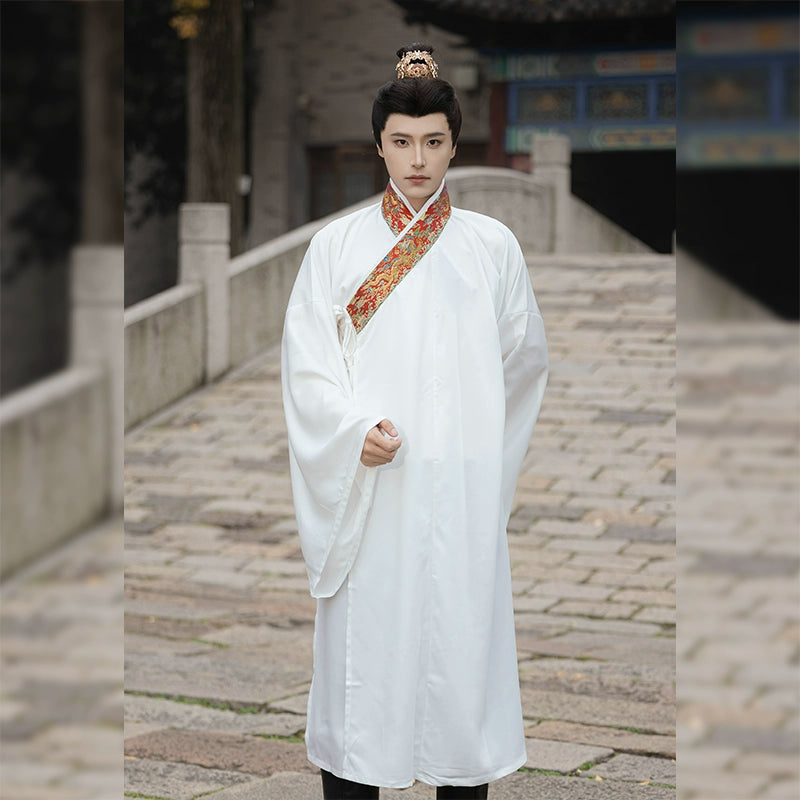 Red Dragon Embroidered Hanfu Robe - Chinese Traditional Costume for Men