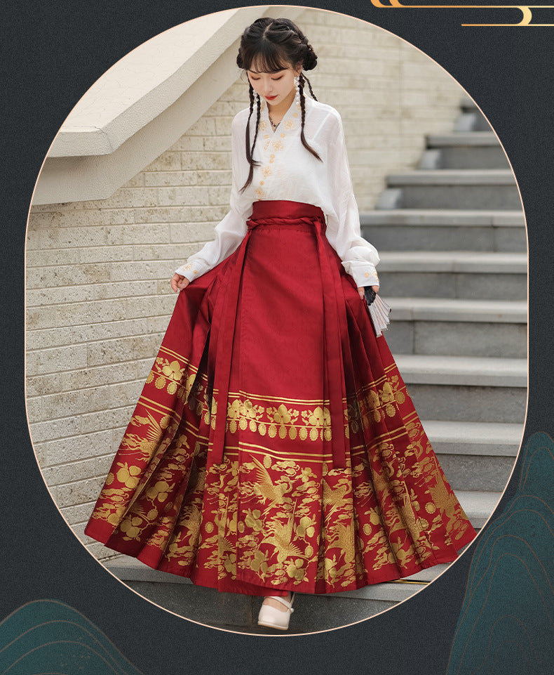 Red & Gold Embroidered Hanfu Mamianqun Skirt – Traditional Chinese Hanfu for wedding Mamianqun