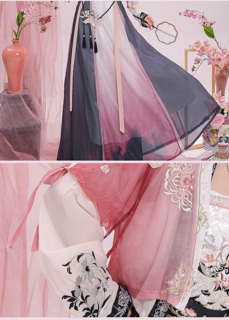 Elegant Gradient Song Dynasty Hanfu Dress with Floral Embroidery