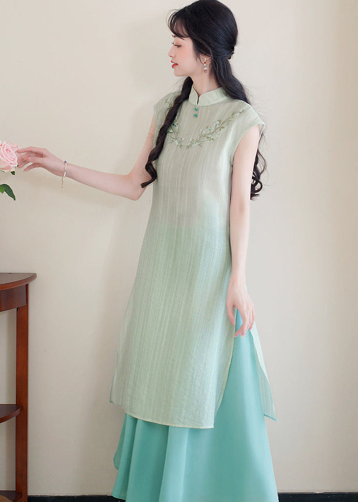 Modern Chinese Summer Two-Piece Green Dress Set
