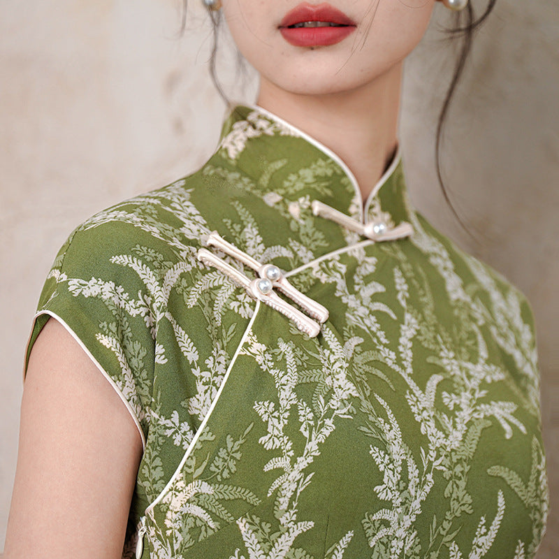 Elegant Floral Embroidered Qipao Dress Traditional Chinese Cheongsam