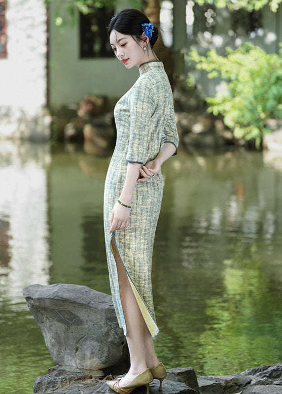 优雅格子旗袍连衣裙女士传统中式旗袍