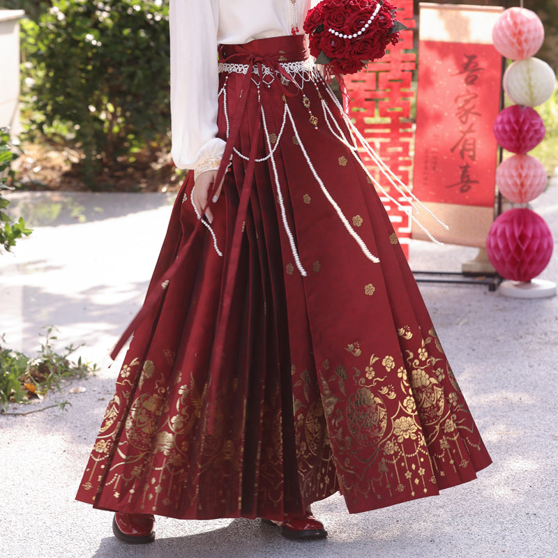 Winter Bridal Embroidered Hanfu Set | Wedding Mamianqun Set with Waist Chain