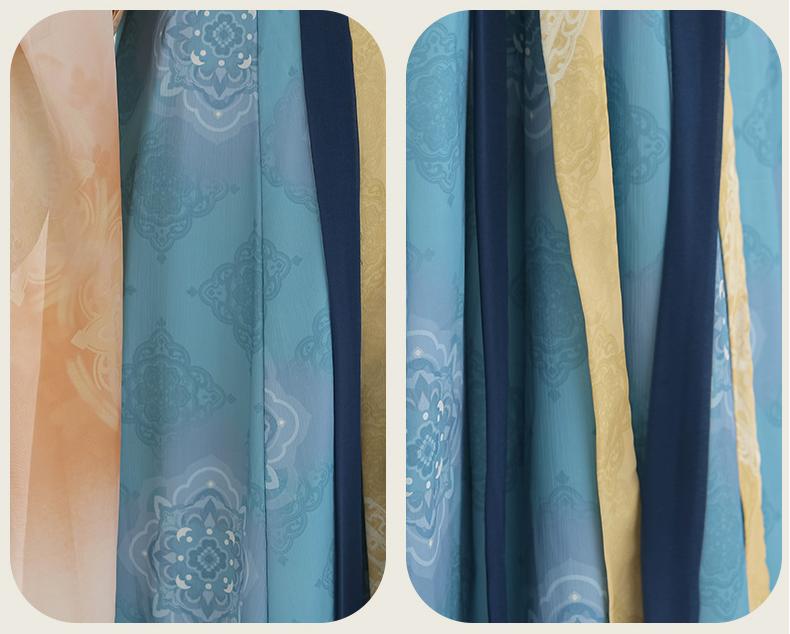 Traditional Chinese Hanfu Dress with Flowing Sleeves and Floral Embroidery