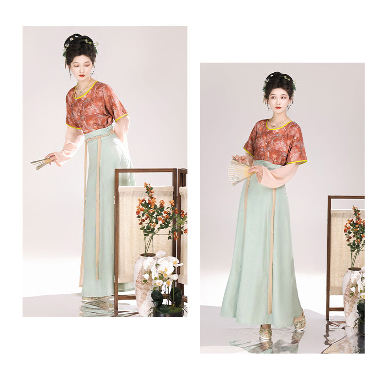 优雅汉服套装 - 传统中国女式汉服,绣花上衣和飘逸长裙