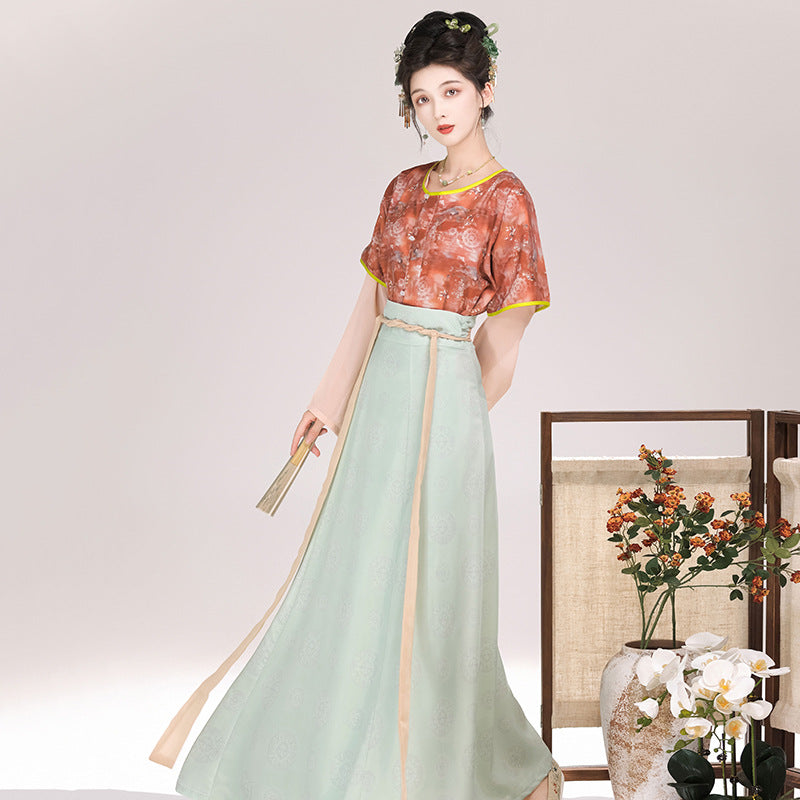 优雅汉服套装 - 传统中国女式汉服,绣花上衣和飘逸长裙